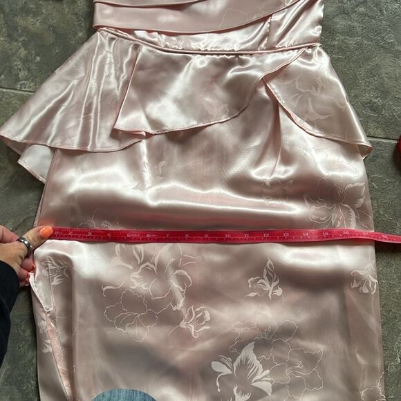 Vintage Nordstrom Pink Shiny Acetate Ruffle Swoop Bodice Wiggle Dress Size 3-4 - Picture 12 of 12